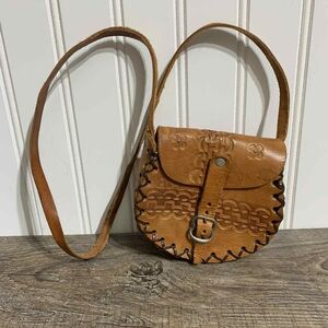 Vintage Mexican Tooled Leather Acapulco Cross Body Bag Small